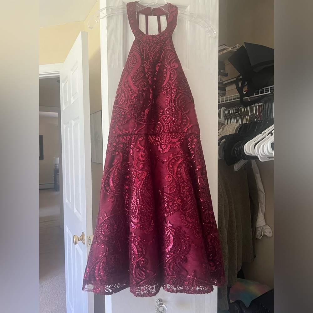 Prom Homecoming Scarlet Sequin Halter Flair Dress